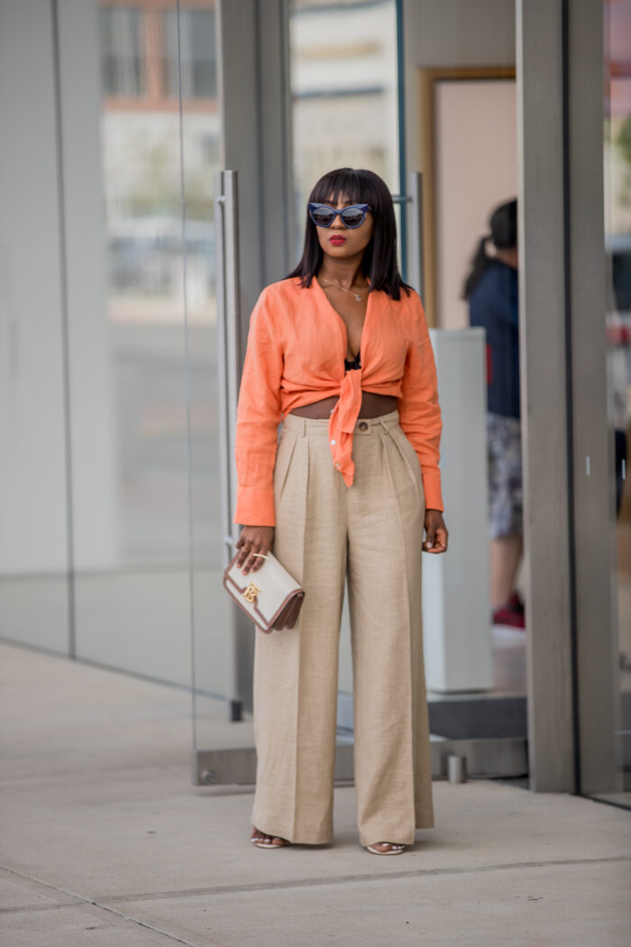 Linen Loveliness: The Perfect Pairing of Orange Shirt and Wide Pants